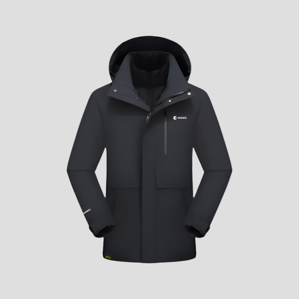 Men's Black 3 in 1 Goose Down Hooded Jacket by Anniou