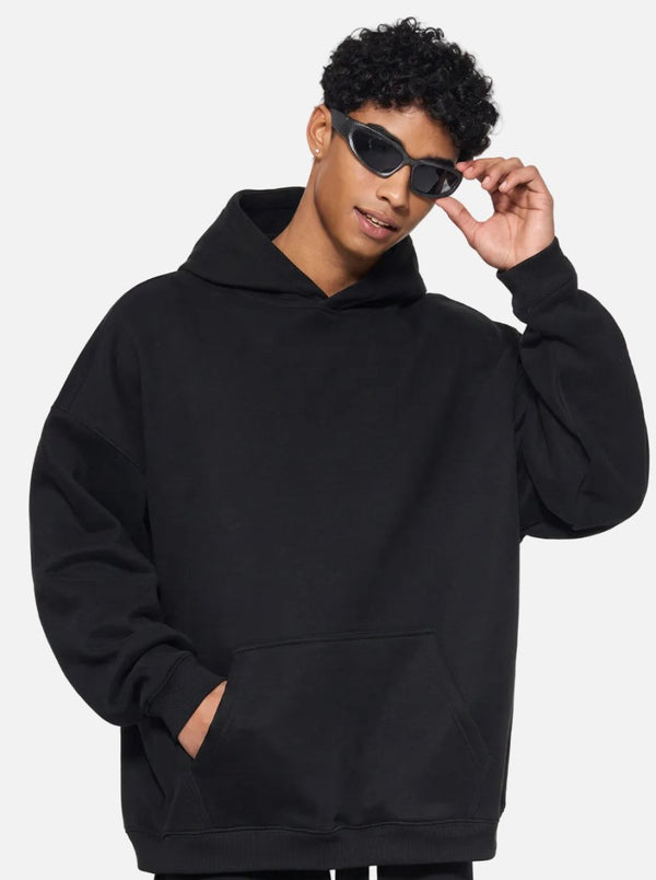 Mens #Black Heavyweight Fleece Lined Pullover Hoodie