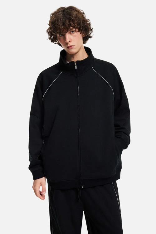 Mens #Black Reflective Stripe Raglan Zip Up Jacket