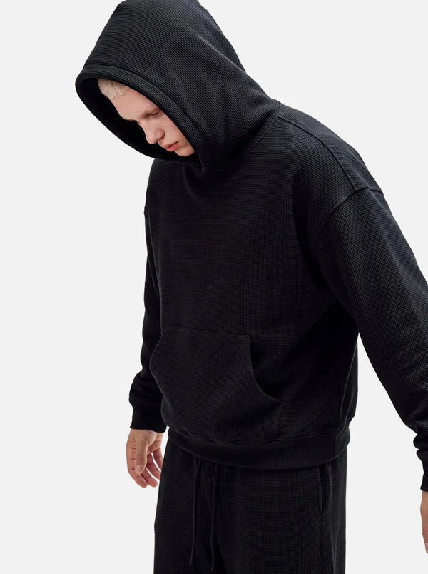 Mens #Black Waffle Knit Cropped Hoodie