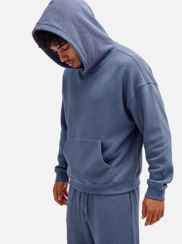 Mens #Blue Waffle Knit Cropped Hoodie
