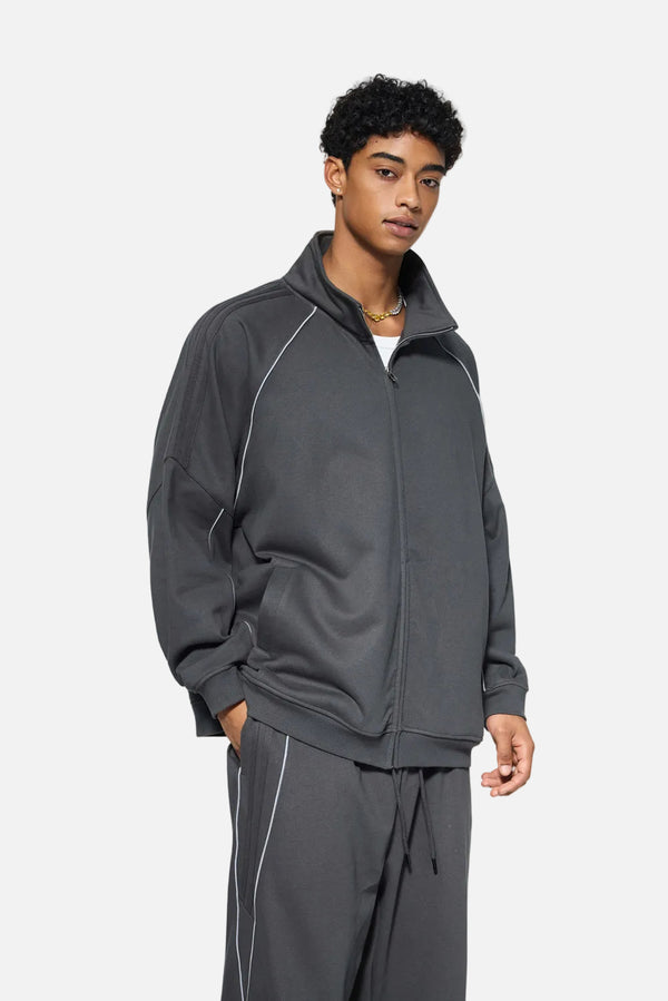 Mens #Darkgrey Reflective Stripe Raglan Zip Up Jacket