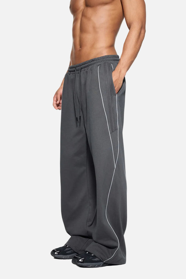 Mens #Darkgrey Reflective Stripe Straight Leg Sweatpants