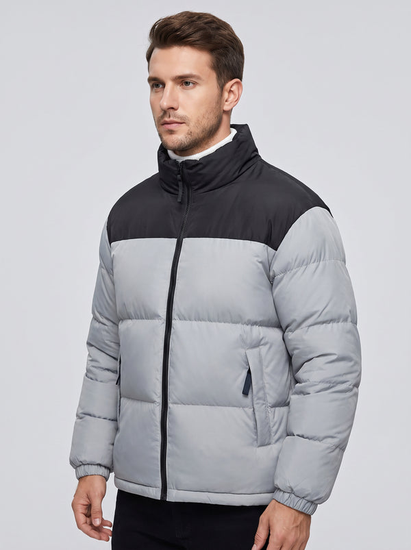 Mens #Grey Color Block Heated Quilted Jacket