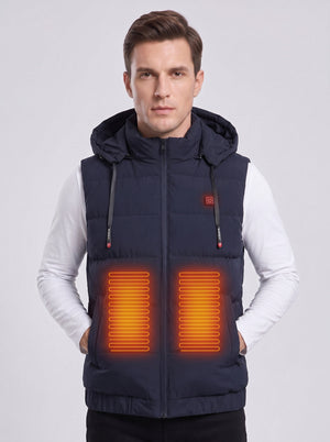 #Navy Men's Hooded Heated Vest with 2 Heating Zones
