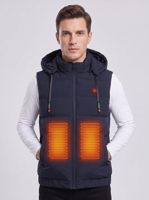 #Navy Men's Hooded Heated Vest with 2 Heating Zones