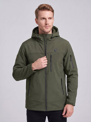 #Armygreen Men’s Hooeded Zipper up Heated Softshell Jacket