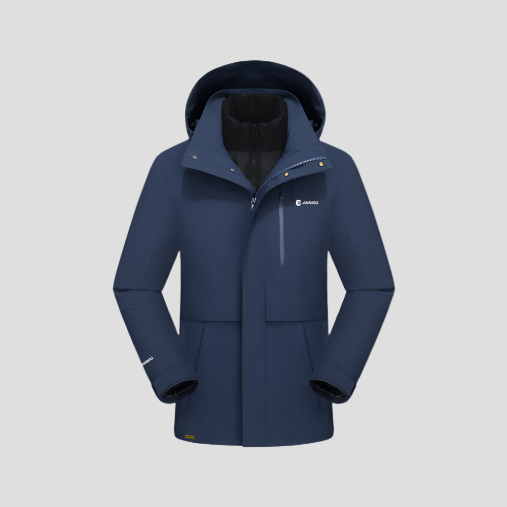Men's Navy 3 in 1 Goose Down Hooded Jacket by Anniou