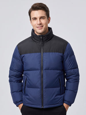 Mens #NavyBlue Color Block Heated Quilted Jacket