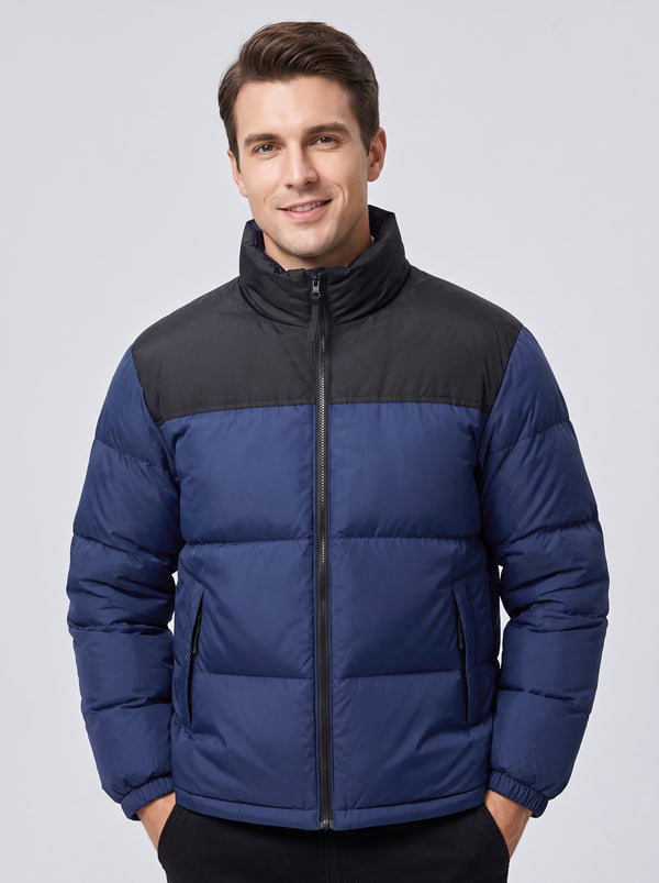 Mens #NavyBlue Color Block Heated Quilted Jacket