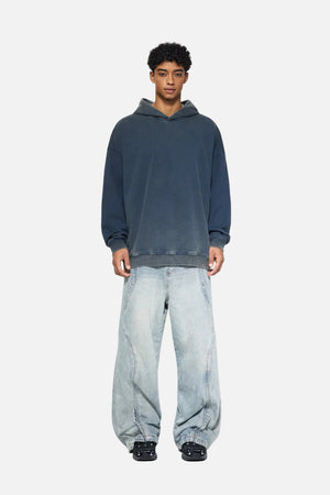 Mens #NavyBlue Vintage Washed Gradient Hoodie