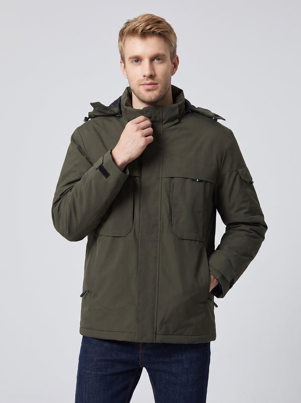 Mens #NavyGreen Outdoor 9 Area Heated Softshell Jacket