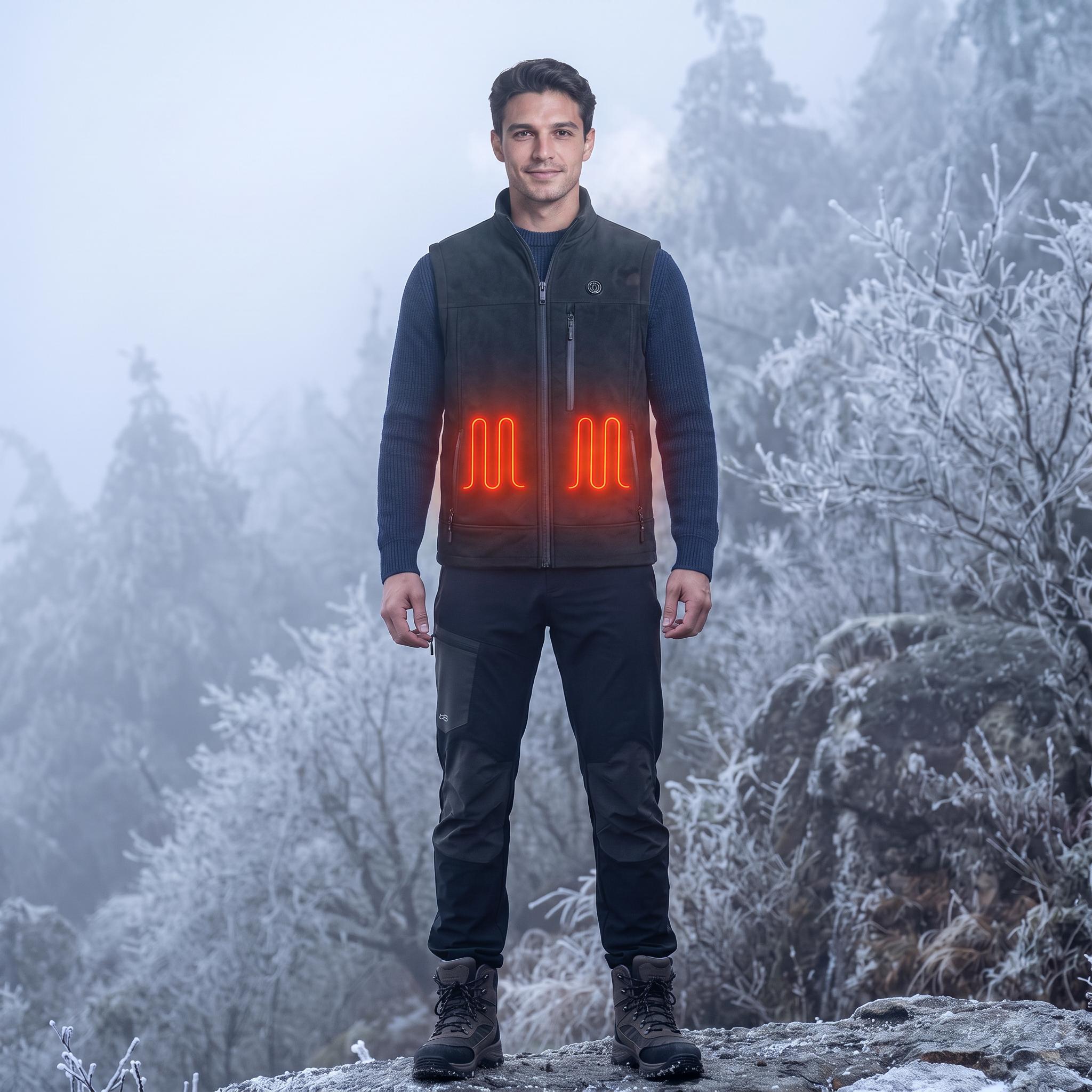 Black 9 heating areas Men's Soft-shell Heated Vest
