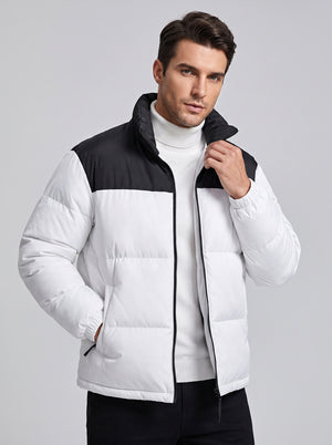 Mens #White Color Block Heated Quilted Jacket