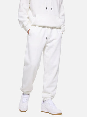 Mens #White Heavyweight Fleece Lined Joggers