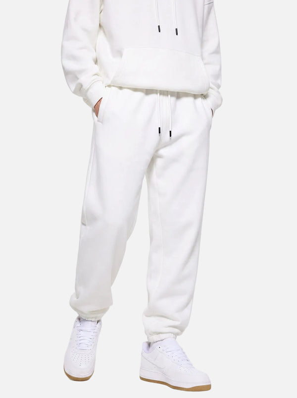 Mens #White Heavyweight Fleece Lined Joggers
