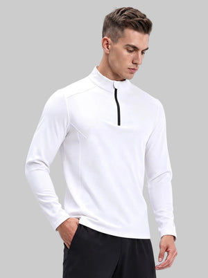 Men's #White Long Sleeve Quarter Zip  Sweatshirt