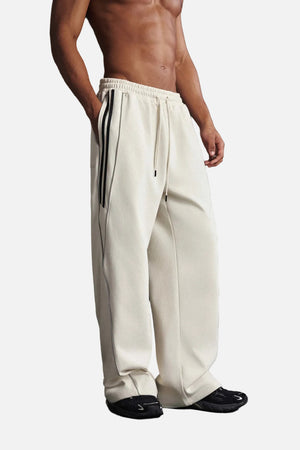 Mens #White Reflective Stripe Straight Leg Sweatpants
