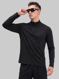 Men's #black Long Sleeve Quarter Zip  Sweatshirt