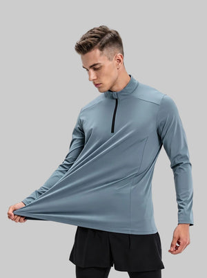 Men's #greyblue Long Sleeve Quarter Zip  Sweatshirt