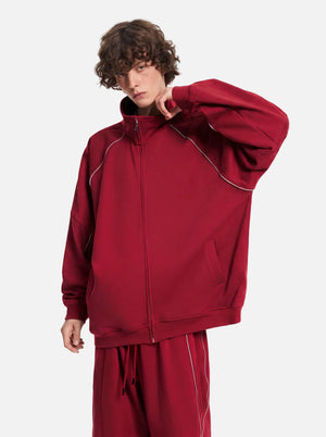 Mens #red Reflective Stripe Raglan Zip Up Jacket