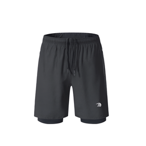 Mens Black Double Layer Sports Shorts by Anniou