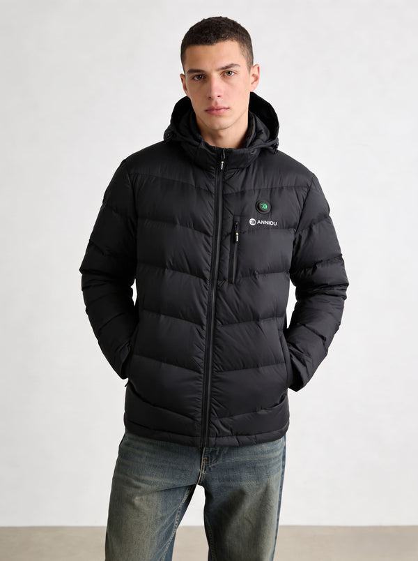 Mens Black duck down Heated Jacket by Anniou
