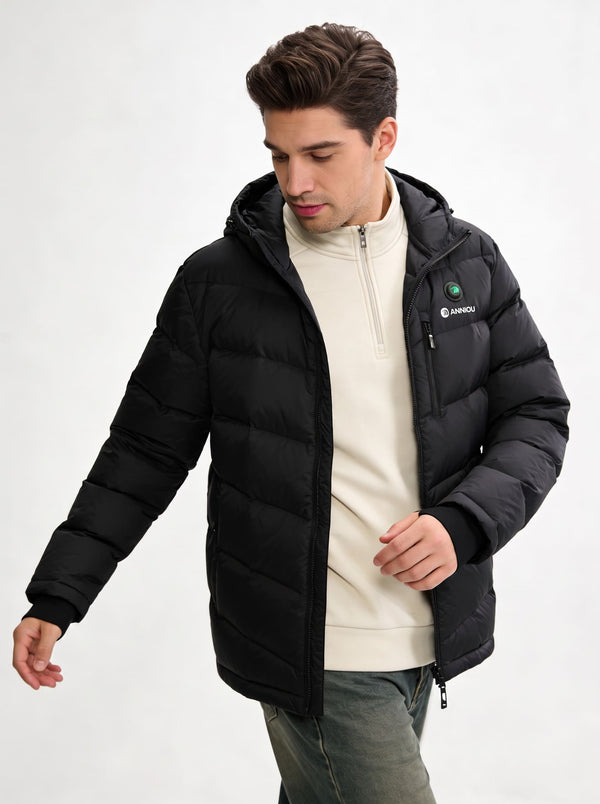Mens Black Heated Zip Up Jacket by Anniou