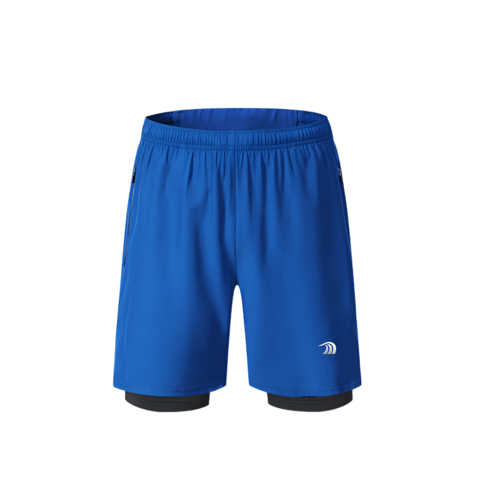 Mens Blue Double Layer Sports Shorts by Anniou