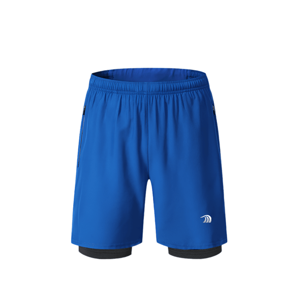 Mens Blue Double Layer Sports Shorts by Anniou