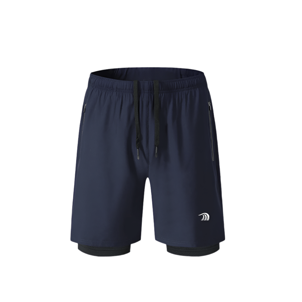 Mens Navy Double Layer Sports Shorts by Anniou