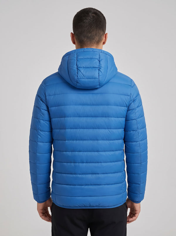 Men's Blue Heated Puffer Jacket From the Back