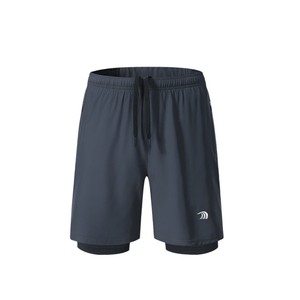 Mens Gray Double Layer Sports Shorts by Anniou