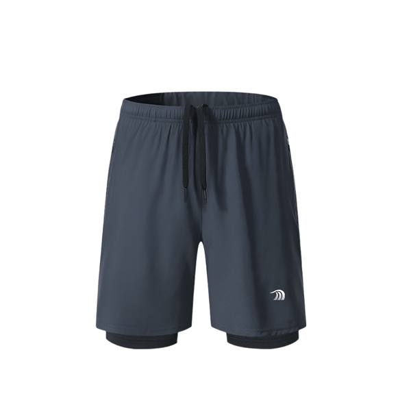 Mens Gray Double Layer Sports Shorts by Anniou