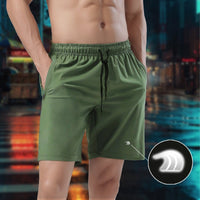 Mens Green Training Workout Shorts with reflective logo