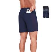Mens Navy Blue Ice Silk Gym Shorts Back Pocket 