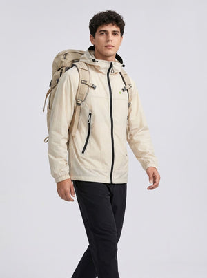 Mens beige UPF 50+ Hooded Jacket