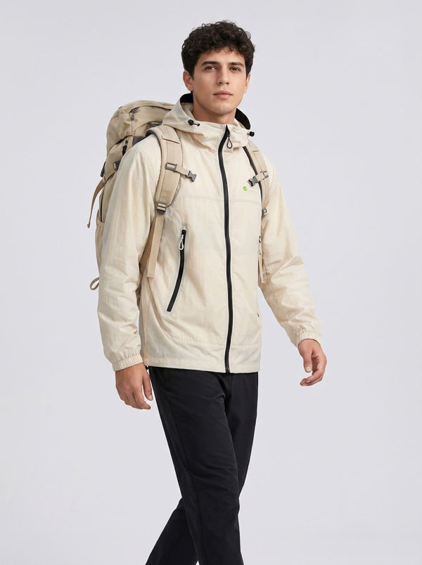 Mens beige UPF 50+ Hooded Jacket
