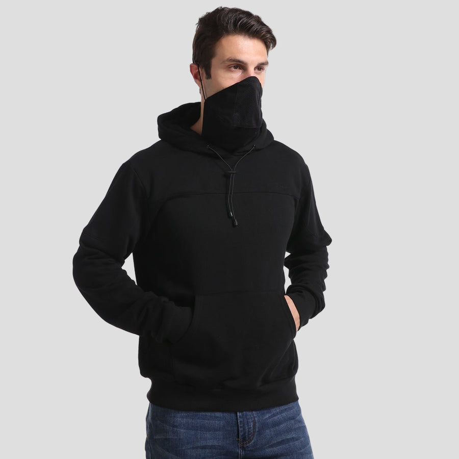 Mens black pullover Masked Hoodie