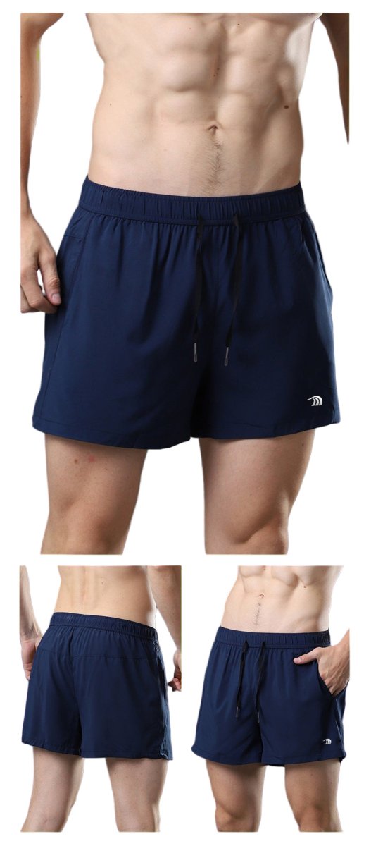 Mens blue Breathable Workout Shorts front back 