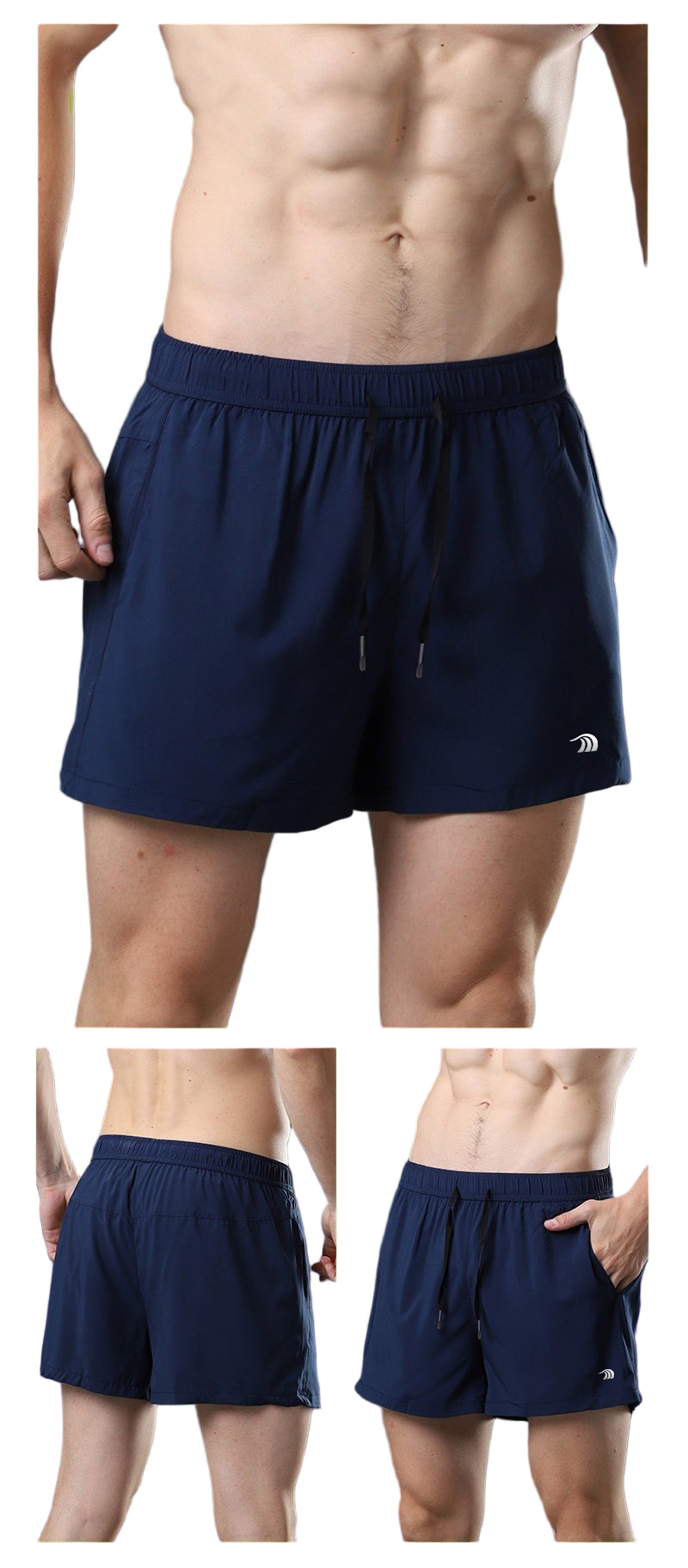 Mens blue Breathable Workout Shorts front back 