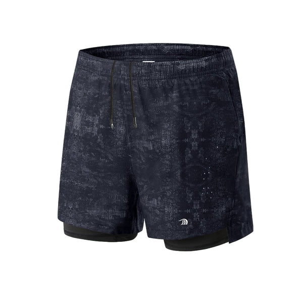 Men's gray Double Layer Printed Sports Shorts