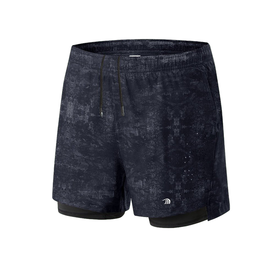 Men's gray Double Layer Printed Sports Shorts