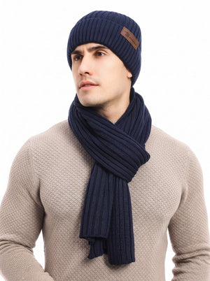 #NavyBlue  Knitted Hat Scarf Gloves Set