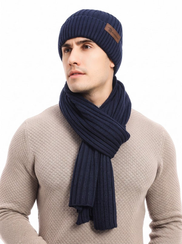 #NavyBlue  Knitted Hat Scarf Gloves Set