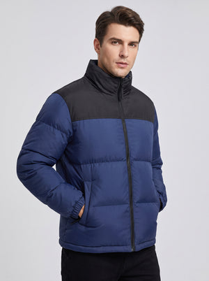 #NavyBlue Color Block Heated Quilted Jacket