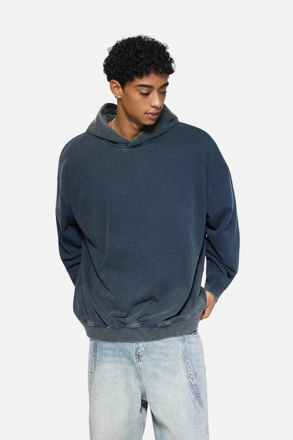 #NavyBlue Vintage Washed Gradient Hoodie