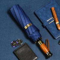Navy Blue Wooden Handle Business Umbrella UPF50
