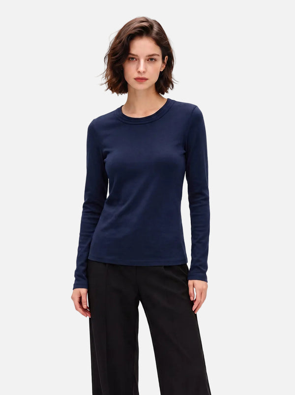 #NavyBlue Wool Blend Crew Neck Base Layer Top