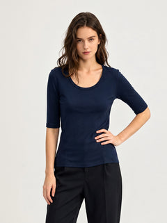 #NavyBlue Wool Blend Mid Sleeve Base Layer Top